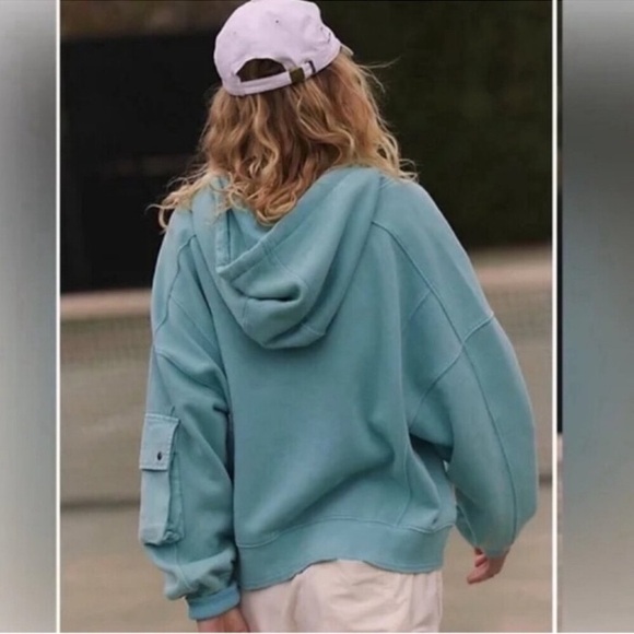 Free People! FP Movement Intercept 1/2 Zip Hoodie In Light Blue Cargo NWT! - Picture 3 of 9